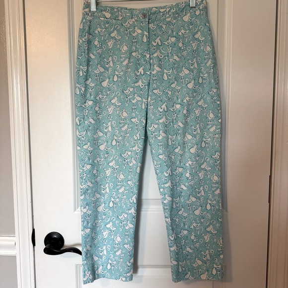 Lilly Pulitzer Turquoise with White Pelican Pattern Cropped Size 6 Pants - Picture 1 of 6